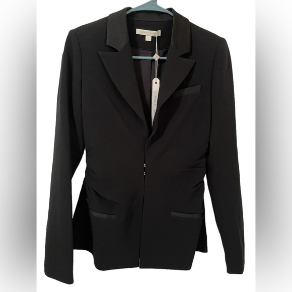 Jonathan Simkhai Women’s NWT Black Eye Closure Ruched Crepe Blazer Size 2 - Picture 5 of 13